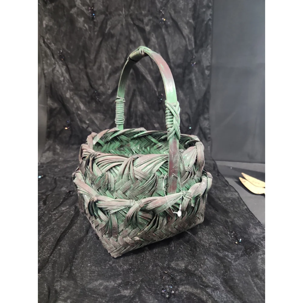 JAPANESE IKEBANA Basket, fancy woven green, 6x6x9.5 in.